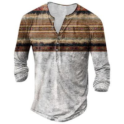 Muška Henley majica Tribal Graphic T-shirts Proljeće Jesen Imitacija pamuka Ležerne majice dugih rukava na kopčanje Majice za vanjske aktivnosti