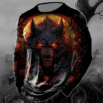 Винтидж тениска с животни, памучна тениска за мъжко есенно облекло Wolf Graphic Apparel Street Oversized горнища с дълъг ръкав Мъжка тениска с риза