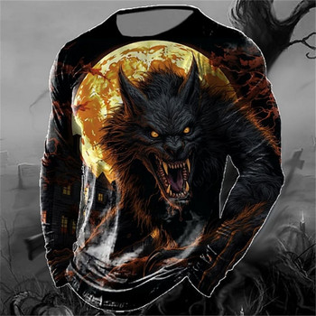 Винтидж тениска с животни, памучна тениска за мъжко есенно облекло Wolf Graphic Apparel Street Oversized горнища с дълъг ръкав Мъжка тениска с риза