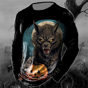 Винтидж тениска с животни, памучна тениска за мъжко есенно облекло Wolf Graphic Apparel Street Oversized горнища с дълъг ръкав Мъжка тениска с риза