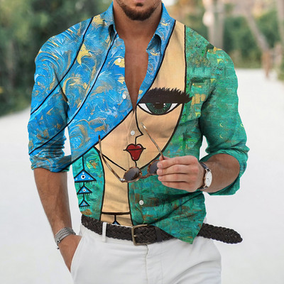 Φθινοπωρινά ανδρικά μακρυμάνικα πουκάμισα με κουμπιά πέτο Μπλούζες ομορφιάς για άντρες Streetwear Hip Hop Harajuku Ρούχα Unisex Μπλούζα