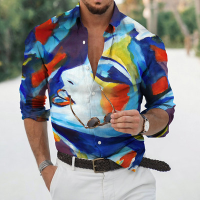 Φθινοπωρινά ανδρικά μακρυμάνικα πουκάμισα με κουμπιά πέτο Μπλούζες ομορφιάς για άντρες Streetwear Hip Hop Harajuku Ρούχα Unisex Μπλούζα