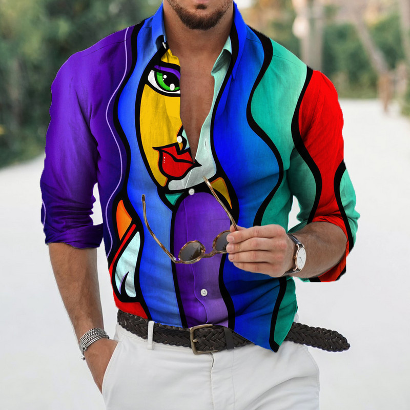 Φθινοπωρινά ανδρικά μακρυμάνικα πουκάμισα με κουμπιά πέτο Μπλούζες ομορφιάς για άντρες Streetwear Hip Hop Harajuku Ρούχα Unisex Μπλούζα