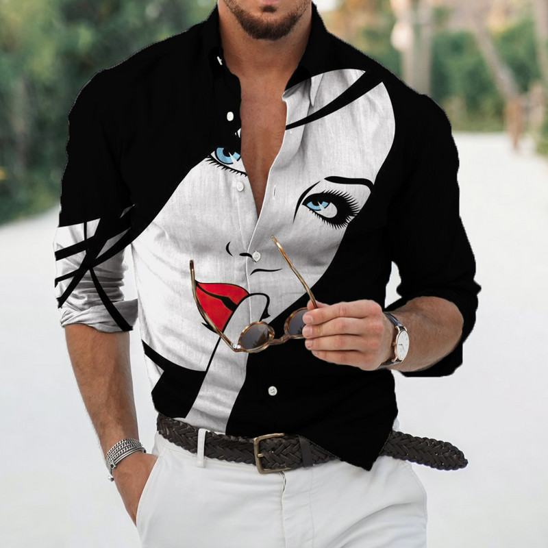 Φθινοπωρινά ανδρικά μακρυμάνικα πουκάμισα με κουμπιά πέτο Μπλούζες ομορφιάς για άντρες Streetwear Hip Hop Harajuku Ρούχα Unisex Μπλούζα