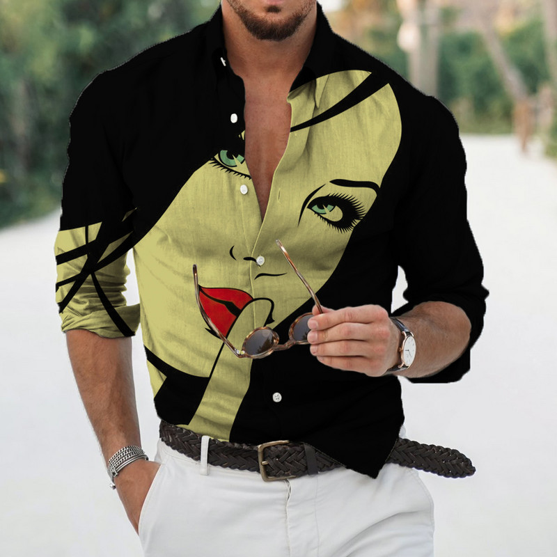 Φθινοπωρινά ανδρικά μακρυμάνικα πουκάμισα με κουμπιά πέτο Μπλούζες ομορφιάς για άντρες Streetwear Hip Hop Harajuku Ρούχα Unisex Μπλούζα