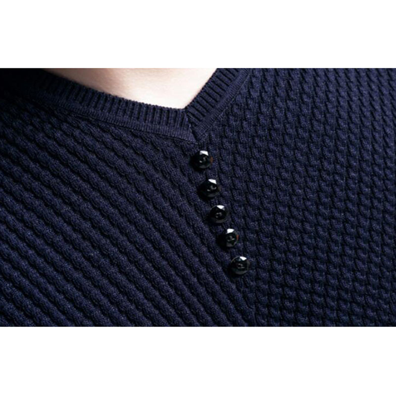 Meeste vabaaja nööbiga V-kaelusega sviiter Kevad sügis Slim Fit pikkade varrukatega ühevärviline kootud särgi kampsunid top MY745