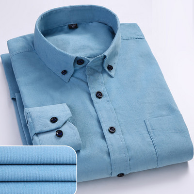 Ανδρικά κοτλέ πουκάμισα Soft Leisure Solid κανονική εφαρμογή Βαμβακερό μακρυμάνικο ζεστό ανδρικό πουκάμισο Νέα Easy Care Υπερμεγέθη ρούχα