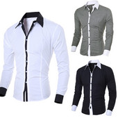 Ανδρικά Πουκάμισα Μόδα Προσωπικότητα Ανδρικά Casual Slim Μακρυμάνικο Πουκάμισο Μπλούζα Μαύρο Λευκό Ανδρικό Πουκάμισο Ανδρικά Πουκάμισα