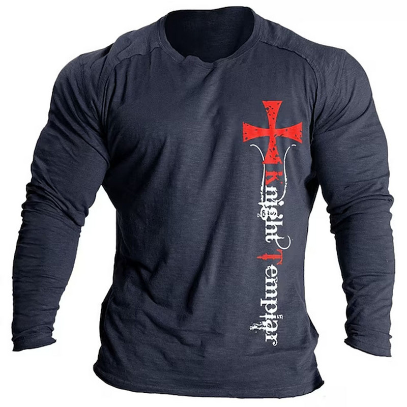 Letter Graphic Vintage 3D Print Sügis Meeste Ümarkaelusega T-särk vabaaja pikkade varrukatega T-särk Suur Pullover Trend Meeste Riietus