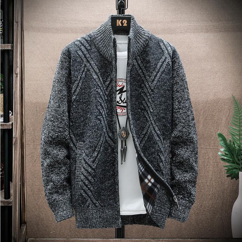 Vyriškas megztinis su gobtuvu, žieminis, naujas vilnonis, užtrauktukas, stovi apykaklė Vienspalvis laisvalaikio megztas megztinis švarkas Vyriški drabužiai