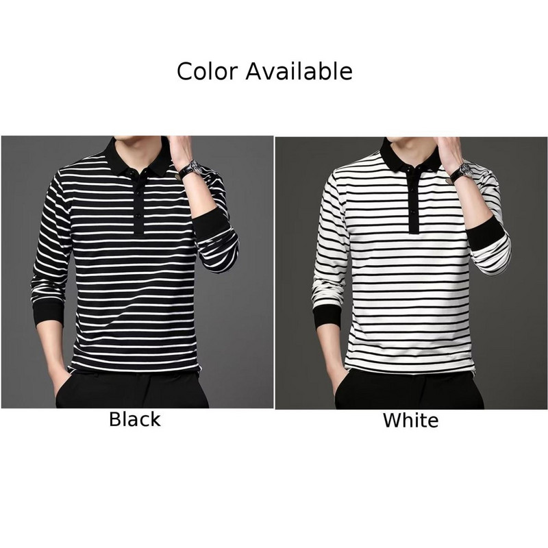 Mood Meeste Uued triibulised särgid Kevad-sügis pikkade varrukatega pluus Revääriga T-särk Meeste riided Vabaaja äri T-särk Topid