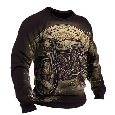 Vintage ανδρικό μπλουζάκι 2023 Βαμβακερό μοτίβο μοτοσικλέτας Μακρυμάνικα μπλουζάκια τρισδιάστατα τυπωμένα ρούχα Graphic Street Harajuku Oversized