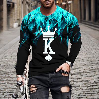 Retro Flame Series 3D print Ljetna muška majica s O-izrezom Ležerna majica s dugim rukavima Preveliki pulover Modni trend Muška odjeća