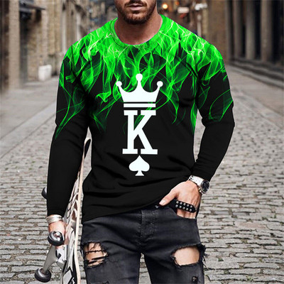 Retro Flame Series 3D print Ljetna muška majica s O-izrezom Ležerna majica s dugim rukavima Preveliki pulover Modni trend Muška odjeća