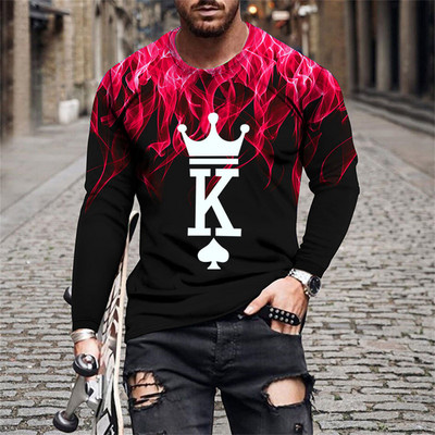 Retro Flame Series 3D print Ljetna muška majica s O-izrezom Ležerna majica s dugim rukavima Preveliki pulover Modni trend Muška odjeća