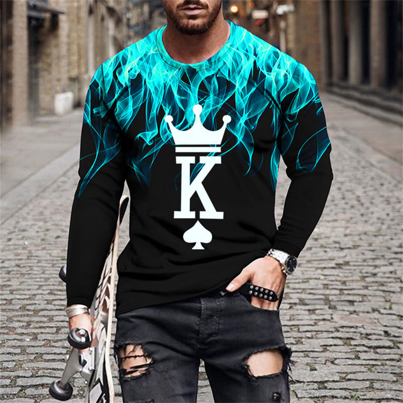 Retro Flame Series 3D print Ljetna muška majica s O-izrezom Ležerna majica s dugim rukavima Preveliki pulover Modni trend Muška odjeća