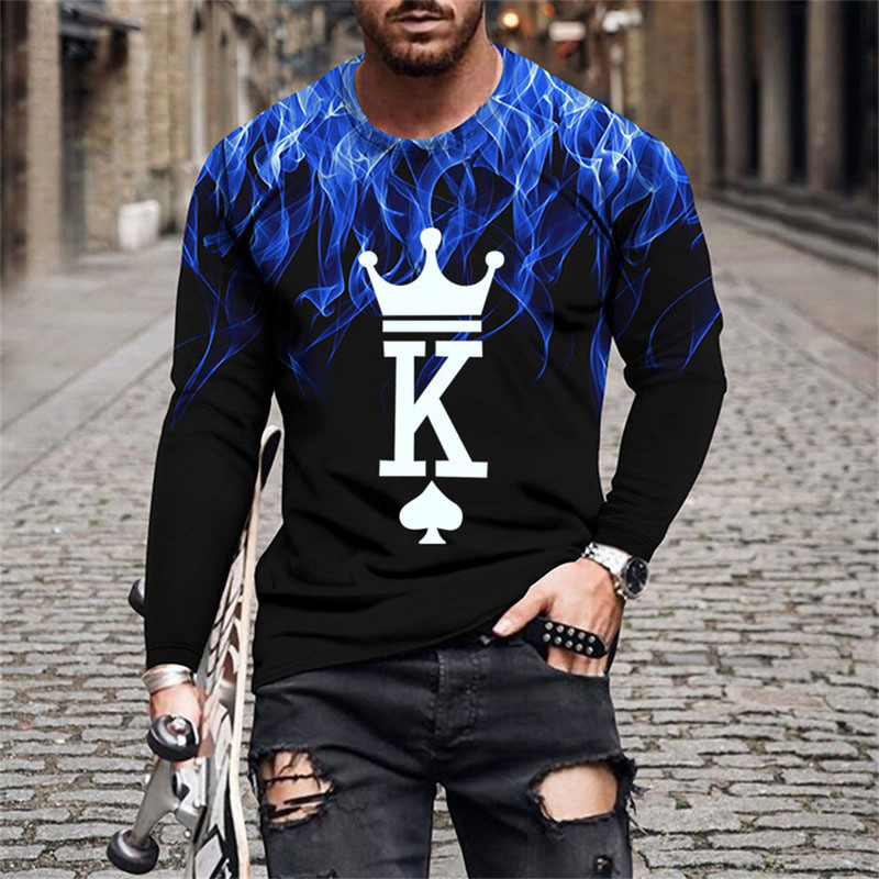 Retro Flame Series 3D print Ljetna muška majica s O-izrezom Ležerna majica s dugim rukavima Preveliki pulover Modni trend Muška odjeća