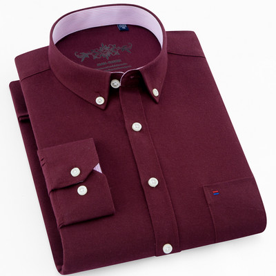 Muška ležerna košulja s oksfordskim kariranim prugama dugih rukava, prednja krpa, prsni džep, debele radne košulje s ovratnikom na kopčanje.