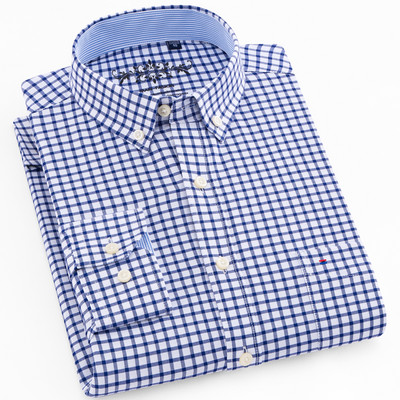 Muška ležerna košulja s oksfordskim kariranim prugama dugih rukava, prednja krpa, prsni džep, debele radne košulje s ovratnikom na kopčanje.