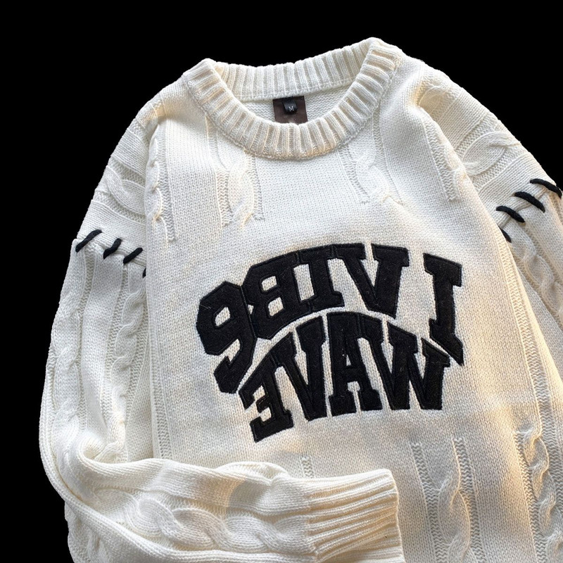 Πλεκτό πλεκτό πουλόβερ με πετσέτα αμερικανικής τάσης, ανδρικό και γυναικείο πουλόβερ με προσωπικότητα πουλόβερ