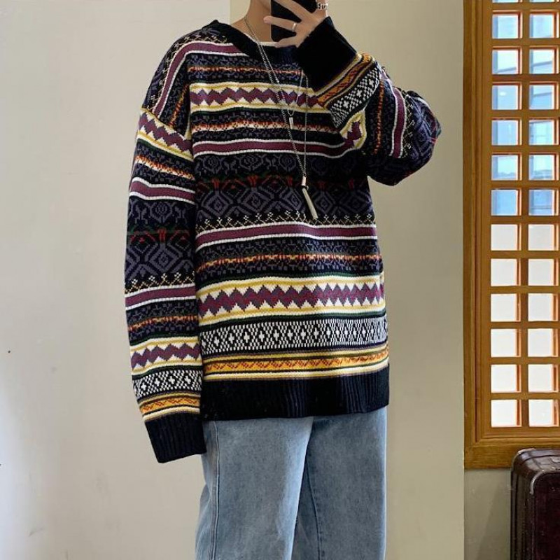 Modni pulover s okruglim izrezom za muškarce Jesen Zima Vrećasti Vintage pulover Pletena odjeća za par Majice dugih rukava Ležerna topla odjeća