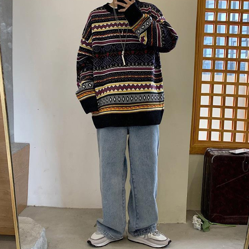 Modni pulover s okruglim izrezom za muškarce Jesen Zima Vrećasti Vintage pulover Pletena odjeća za par Majice dugih rukava Ležerna topla odjeća