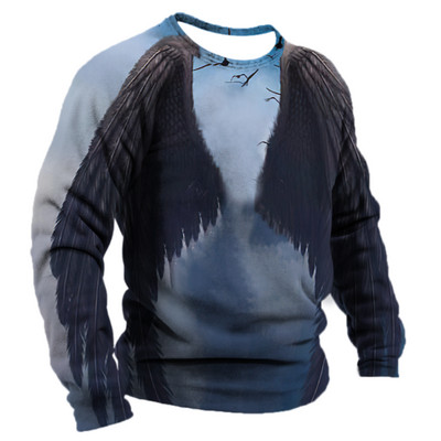 Vintage για ανδρικό μπλουζάκι T-shirt με φτερά Harajuku Viking μακρυμάνικο μπλουζάκι Βαμβακερό ανδρικό μπλουζάκι Street Loose Tee Casual Ρούχα