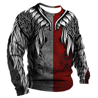 Vintage για ανδρικό μπλουζάκι T-shirt με φτερά Harajuku Viking μακρυμάνικο μπλουζάκι Βαμβακερό ανδρικό μπλουζάκι Street Loose Tee Casual Ρούχα