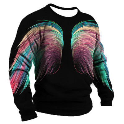 Vintage για ανδρικό μπλουζάκι T-shirt με φτερά Harajuku Viking μακρυμάνικο μπλουζάκι Βαμβακερό ανδρικό μπλουζάκι Street Loose Tee Casual Ρούχα