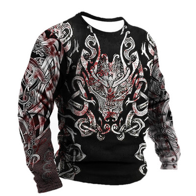 Vintage για ανδρικό μπλουζάκι T-shirt με φτερά Harajuku Viking μακρυμάνικο μπλουζάκι Βαμβακερό ανδρικό μπλουζάκι Street Loose Tee Casual Ρούχα