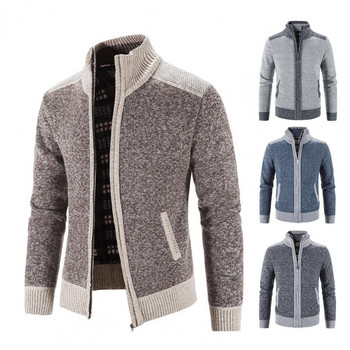 2021 Φθινόπωρο Χειμώνας Ανδρικό μάλλινο πουλόβερ με φερμουάρ Πλεκτό παλτό ζακέτα με λεπτή βάση Κολάρο ζεστό καθημερινό πλεκτό μόδας πουλόβερ