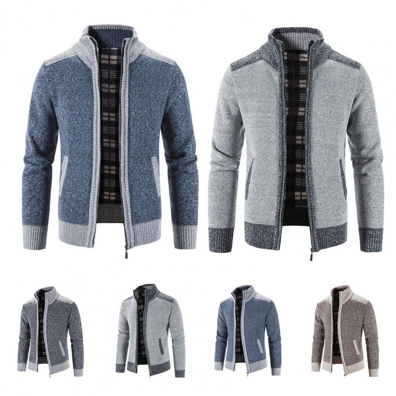 2021. aasta sügistalv meeste villane kampsun, tõmblukk, kootud kardigan jakk, õhuke krae, soe vabaaja kudumid, mood pullover