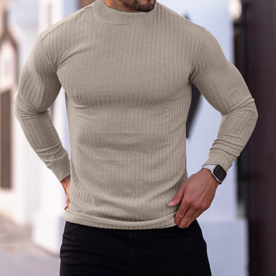 Otac sinovi Klasični crni rebrasti pleteni pulover s dolčevitom Nova muška majica dugih rukava Sport Fitness Ležerna donja majica