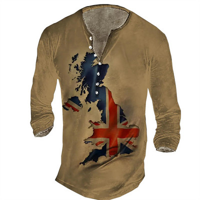 Ανδρικό βαμβακερό μπλουζάκι Henley Templar Graphic Tee Cross μεγάλου μεγέθους ρούχα Ανθρώπινα 3d print με μακρυμάνικο κουμπιά Ρούχα Vintage