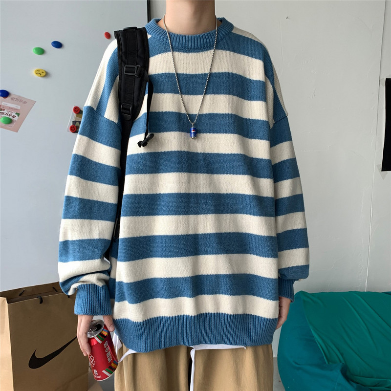 Modni pulover Pleteni džemper s crvenim i crnim prugama Muški Ženski Jesen Zima Okrugli izrez Ležerna odjeća u trendu Velika veličina 702
