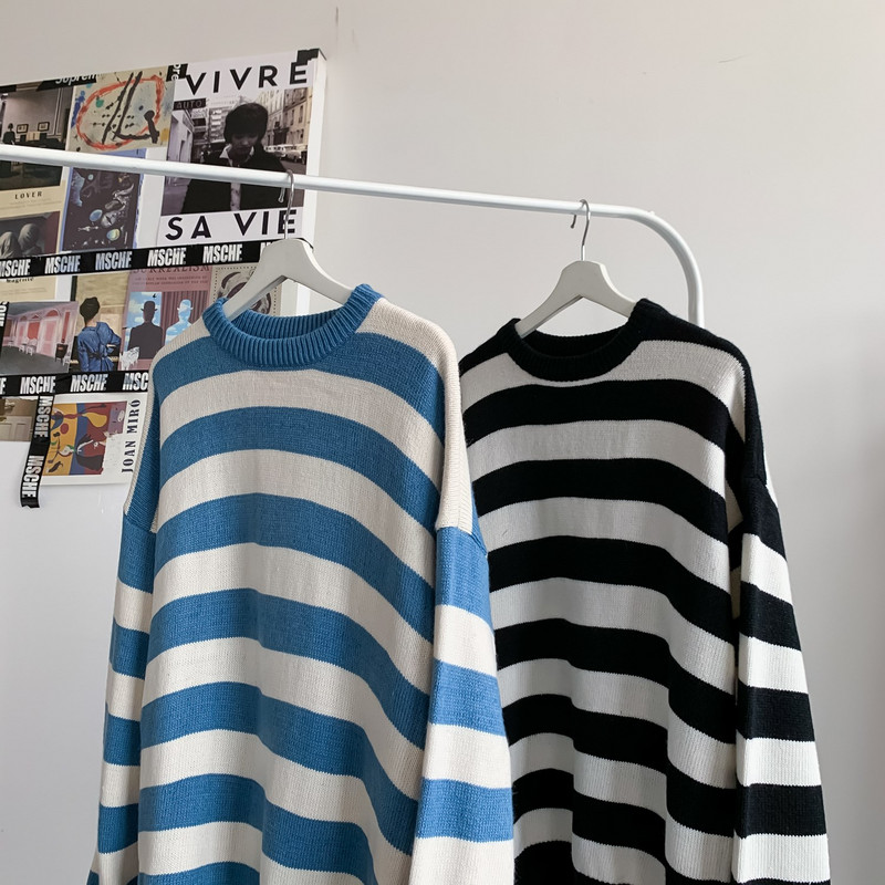 Modni pulover Pleteni džemper s crvenim i crnim prugama Muški Ženski Jesen Zima Okrugli izrez Ležerna odjeća u trendu Velika veličina 702