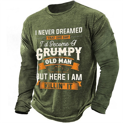 Vintage meeste pikkade varrukatega T-särk Word Tees Topid Graafika T-särgid Meestele 3D Slogan Prinditud rõivad Suuremõõtmelised tänavarõivad 5xl