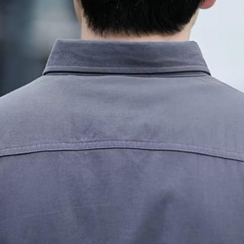 Ανδρικό φθινοπωρινό πουκάμισο μονόχρωμο μακρυμάνικο γυριστό γιακά χαλαρό μονόπλευρο, καθημερινό φθινοπωρινό μπλουζάκι σε κορεάτικο στυλ casual