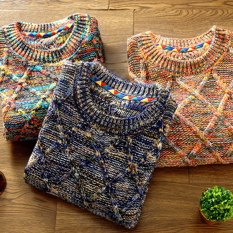 Νέα ανδρικά πουλόβερ Χειμερινά ανδρικά πουλόβερ με στρογγυλή λαιμόκοψη Πλεκτά ανδρικά πουλόβερ casual μαλλί Λεπτά πουλόβερ σε σχήμα διαμαντιού Κορεάτικο στυλ