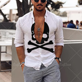 2022 Skull Majica Muška košulja Street Hip Hop 3d print dugih rukava Jesenska zabava Muška odjeća dugih rukava Retro havajska košulja Muškarci