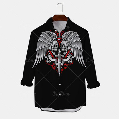 2022 Skull Majica Muška košulja Street Hip Hop 3d print dugih rukava Jesenska zabava Muška odjeća dugih rukava Retro havajska košulja Muškarci