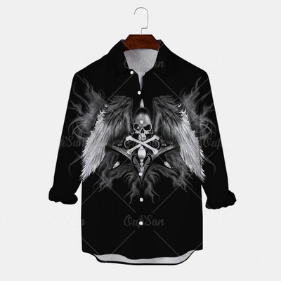 2022 Skull Majica Muška košulja Street Hip Hop 3d print dugih rukava Jesenska zabava Muška odjeća dugih rukava Retro havajska košulja Muškarci