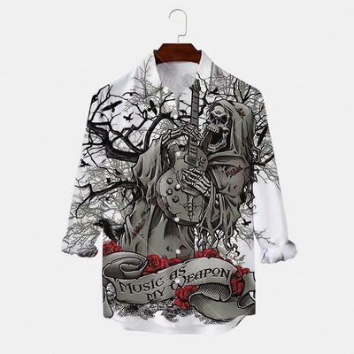 2022 Skull Majica Muška košulja Street Hip Hop 3d print dugih rukava Jesenska zabava Muška odjeća dugih rukava Retro havajska košulja Muškarci