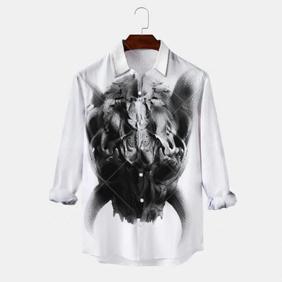 2022 Skull Majica Muška košulja Street Hip Hop 3d print dugih rukava Jesenska zabava Muška odjeća dugih rukava Retro havajska košulja Muškarci