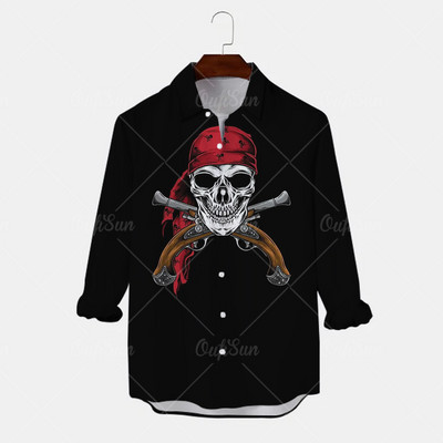 2022 Skull Majica Muška košulja Street Hip Hop 3d print dugih rukava Jesenska zabava Muška odjeća dugih rukava Retro havajska košulja Muškarci