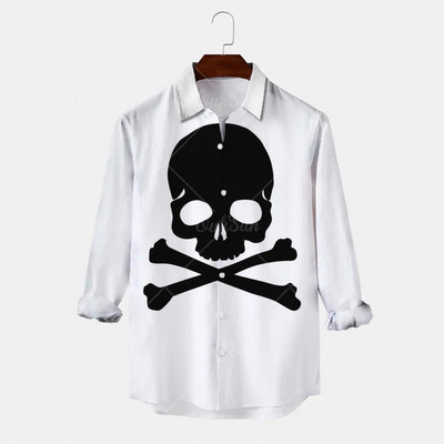 2022 Skull Majica Muška košulja Street Hip Hop 3d print dugih rukava Jesenska zabava Muška odjeća dugih rukava Retro havajska košulja Muškarci