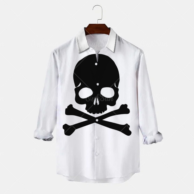 2022 Skull Majica Muška košulja Street Hip Hop 3d print dugih rukava Jesenska zabava Muška odjeća dugih rukava Retro havajska košulja Muškarci