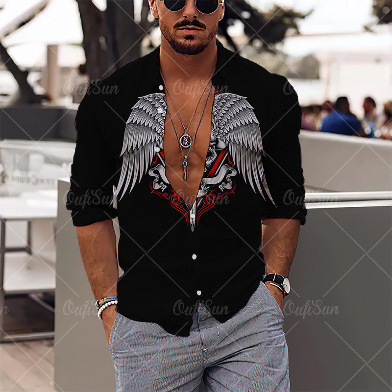 2022 Skull Majica Muška košulja Street Hip Hop 3d print dugih rukava Jesenska zabava Muška odjeća dugih rukava Retro havajska košulja Muškarci