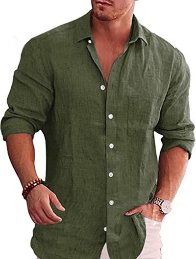 Puuvillane linane sügiskuum müüa meeste pikkade varrukatega särk ühevärviline Lar Casual Style Plus Size meeste vabaaja särk