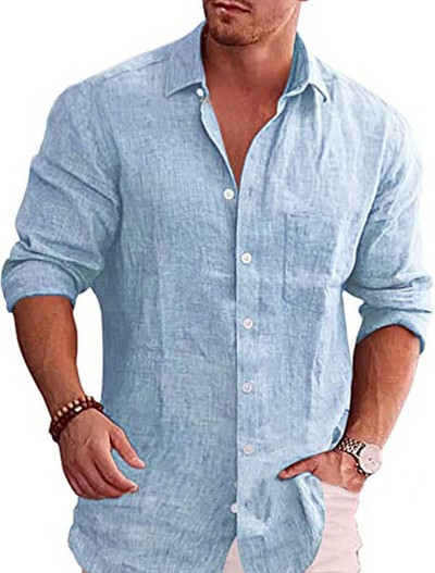 Puuvillane linane sügiskuum müüa meeste pikkade varrukatega särk ühevärviline Lar Casual Style Plus Size meeste vabaaja särk